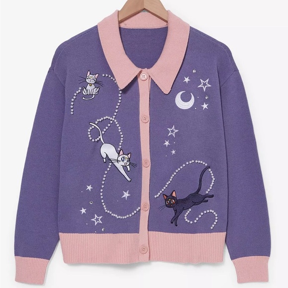 Hot Topic Sweaters - Pretty Guardian Sailor Moon Luna, Artemis, & Diana‎ Starry Cardigan BoxLunch